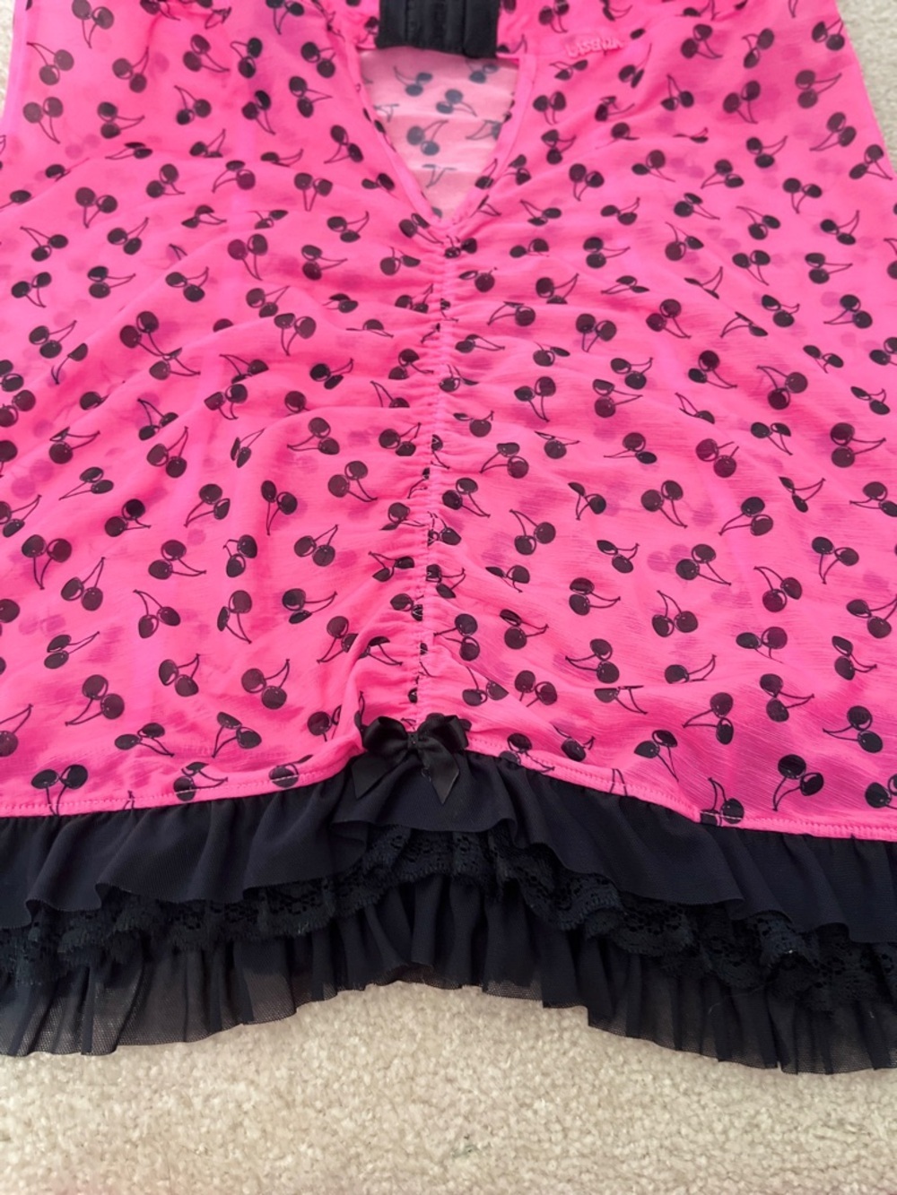 Vintage Y2K/2000s Coquette La Senza Hot Pink Cherry-Print Babydoll Chemise/Slip - Picture 8 of 12